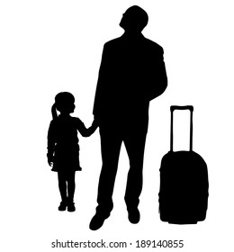 Vector silhouette of family on white background.