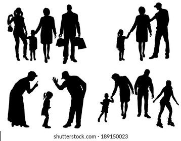 Vector silhouette of family on white background.