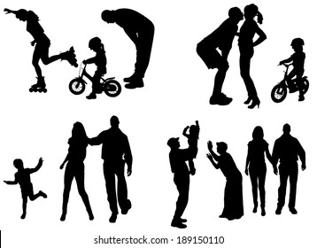 Vector silhouette of family on white background.