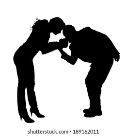 Vector silhouette of family on white background.