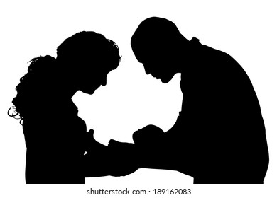 Vector silhouette of family on white background.