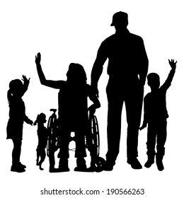 Vector silhouette of family on white background.