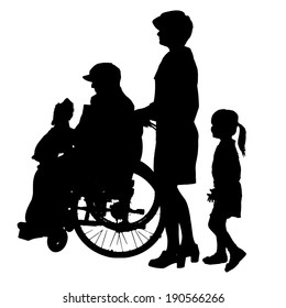 Vector silhouette of family on white background.