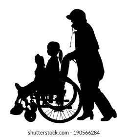 Vector silhouette of family on white background.