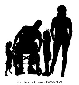 Vector silhouette of family on white background.