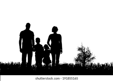 Vector silhouette of family on a white background. 