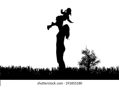 Vector silhouette of family on a white background. 