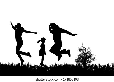 Vector silhouette of family on a white background. 