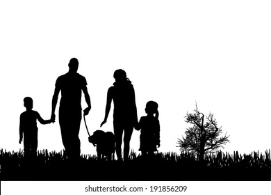 Vector silhouette of family on a white background. 