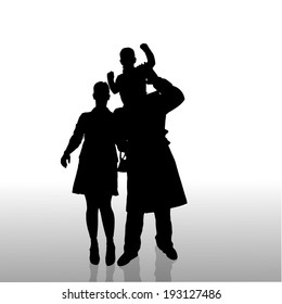 Vector silhouette of family on a white background. 