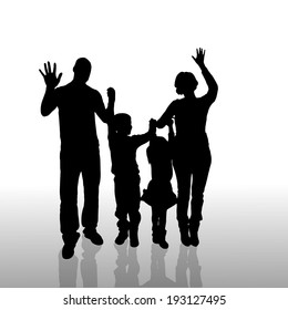 Vector silhouette of family on a white background. 