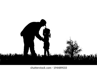 Vector silhouette of family on a white background. 