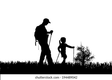 Vector silhouette of family on a white background. 