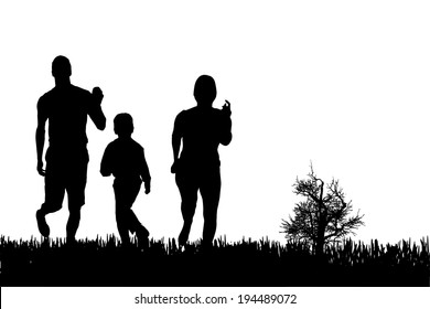 Vector silhouette of family on a white background. 