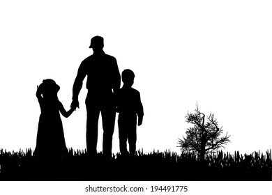 Vector silhouette of family on a white background. 