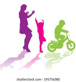 Vector silhouette of family on a white background. 