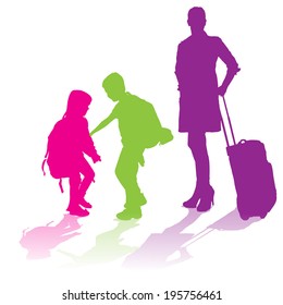 Vector silhouette of family on a white background. 