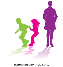 Vector silhouette of family on a white background. 