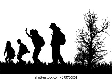 Vector silhouette of family on a white background. 