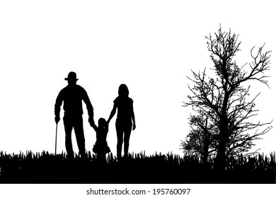 Vector silhouette of family on a white background. 
