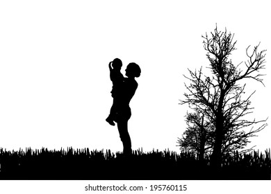 Vector silhouette of family on a white background. 