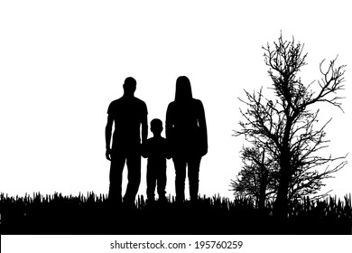 Vector silhouette of family on a white background. 