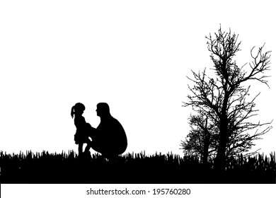 Vector silhouette of family on a white background. 