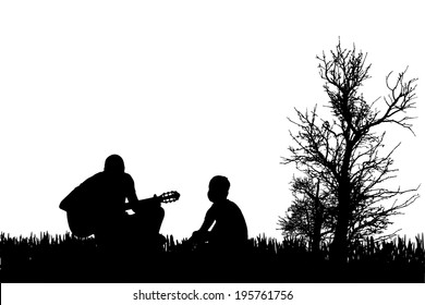Vector silhouette of family on a white background. 