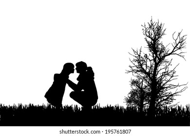 Vector silhouette of family on a white background. 