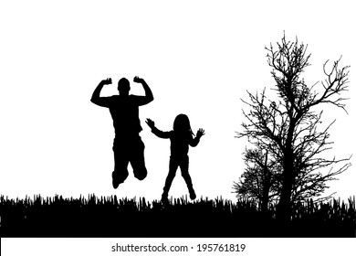 Vector silhouette of family on a white background. 