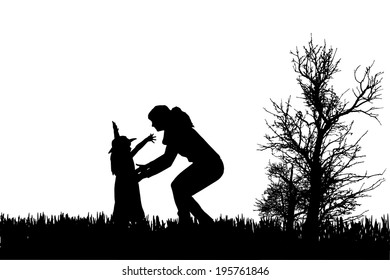 Vector silhouette of family on a white background. 