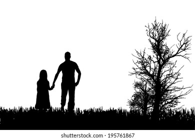 Vector silhouette of family on a white background. 