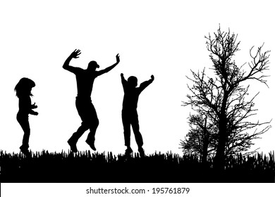 Vector silhouette of family on a white background. 