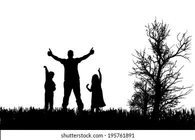 Vector silhouette of family on a white background. 