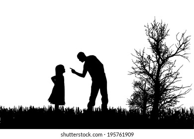 Vector silhouette of family on a white background. 