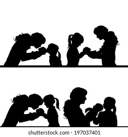 Vector silhouette of family on white background.