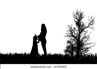 Vector silhouette of family on a white background. 