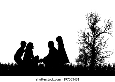 Vector silhouette of family on a white background. 