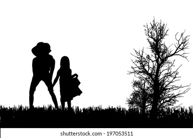 Vector silhouette of family on a white background. 