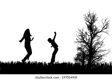Vector silhouette of family on a white background. 