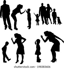 Vector silhouette of family on a white background. 