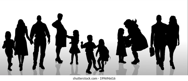 Vector silhouette of family on a white background. 