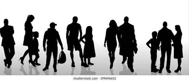 Vector silhouette of family on a white background. 