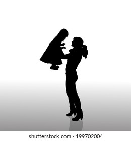 Vector silhouette of family on a white background. 