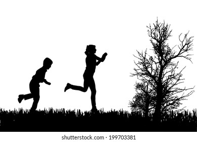 Vector silhouette of family on a white background. 