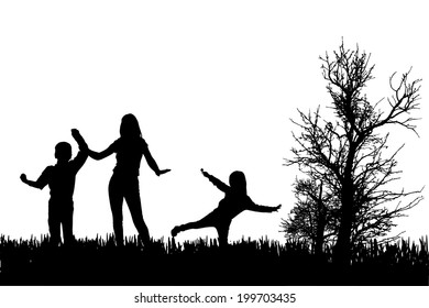 Vector silhouette of family on a white background. 