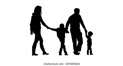 Vector silhouette of a family on a white background.