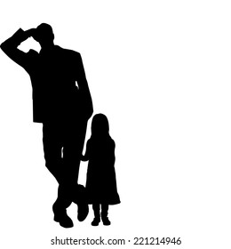 Vector silhouette of a family on a white background.