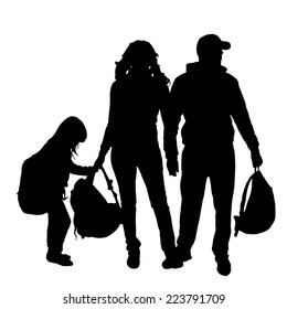 Vector silhouette of family on white background.