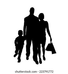 Vector silhouette of family on white background.